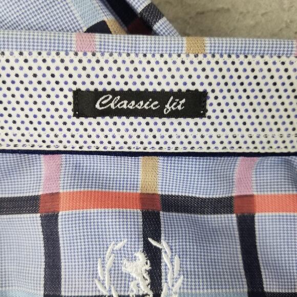 Bugatchi Uomo Shirt Mens Large Blue Multicolor Plaid Classic Fit Contrast Cuff - Picture 12 of 13